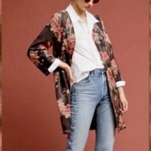 T Tahari Antique Floral Faux Suede Long Duster Coat Size XL